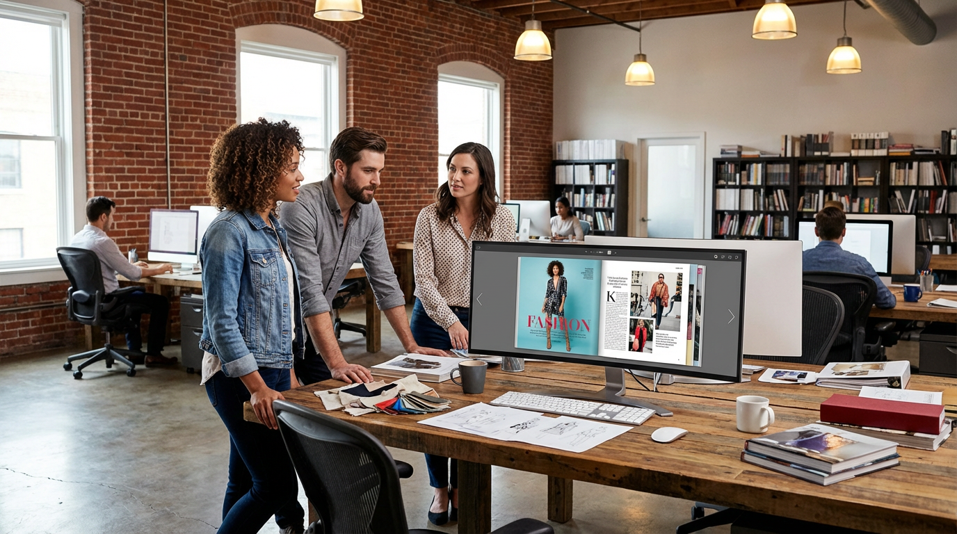Creative agency team reviewing a digital lookbook